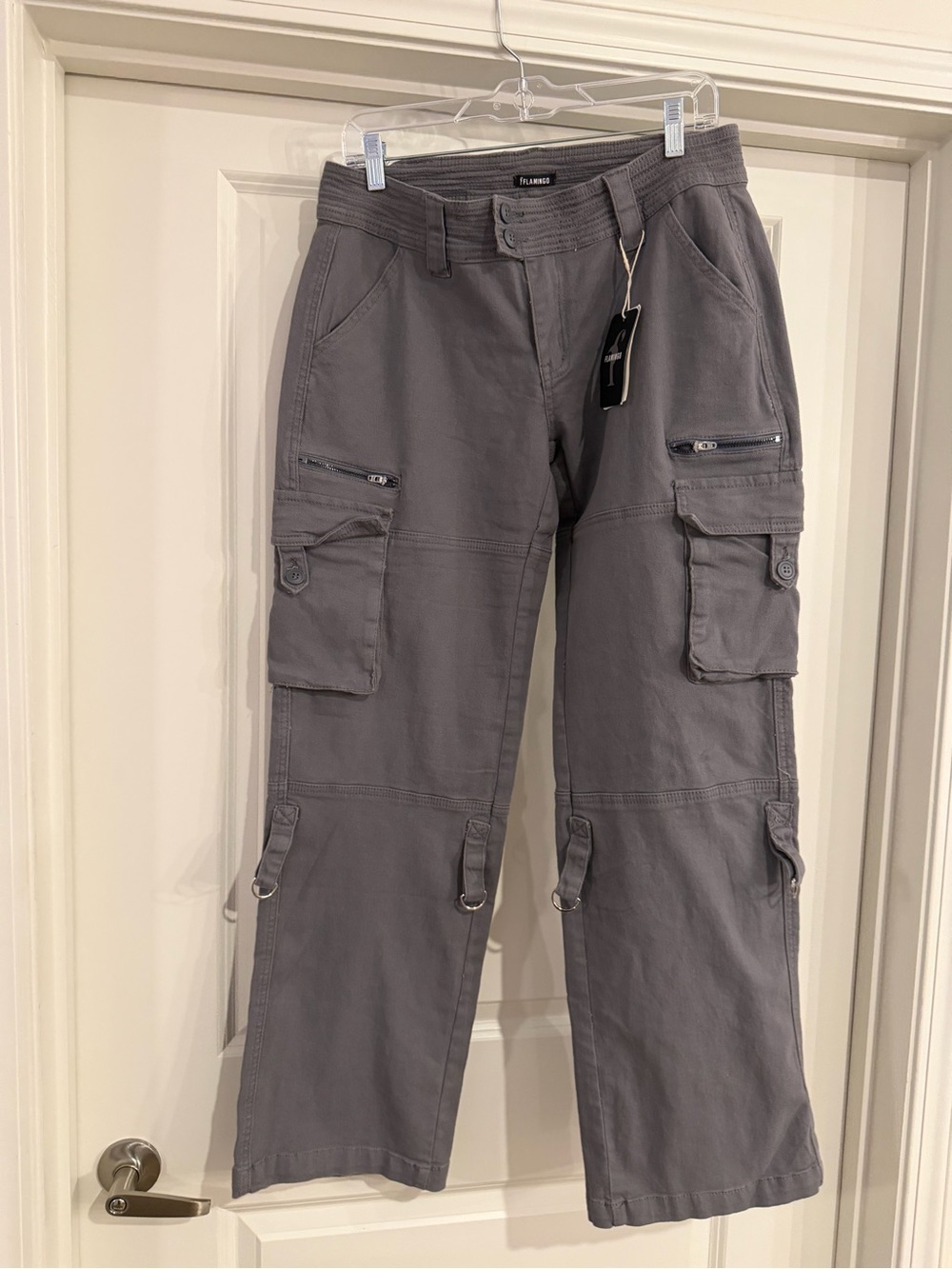 Flannel Cargo Wide-Leg Pants in Gray